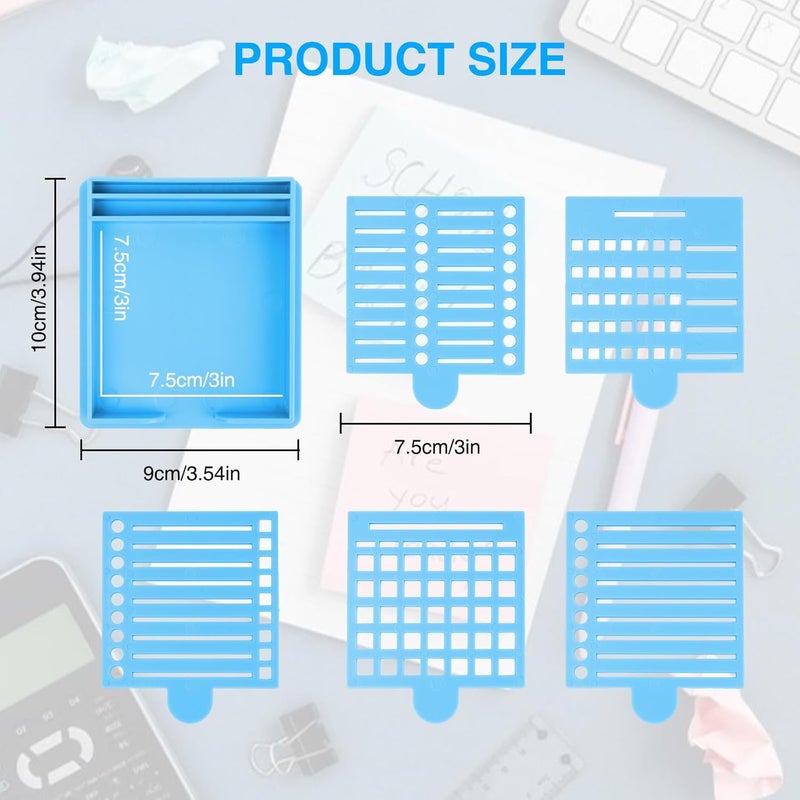 Framad Sticky Note Stencil and Holder with Five Different Stencil,Reusable 3x3 Inch Post It Note Organizer for Desk (Blue) - Image 2